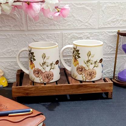 AAV WORLD Pack of 2 Ceramic BLOSSOM BLUE Elep MUG SET (PAIR OF 2)