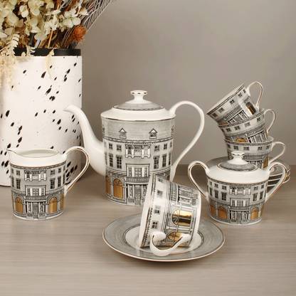 IZZHAAR Bone China Roman Collection Premium Ancient Print 11-Piece Tea Set