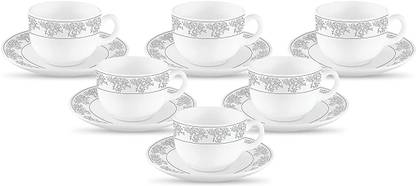 LAOPALA DIVA Pack of 12 Opalware VELVETT ARIA GREY 6 Cup and 6 Saucer Set 160 ml
