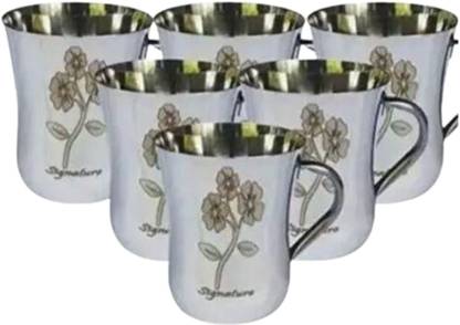 SRH Pack of 1 Glass SRH Stainless Steel cup 150 ml lazer printed set 6pcs Pack of 1