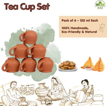 KSI Pack of 6 Earthenware Handcrafted Mitti Clay Tea Cups Set | 100% Natural Earthen Kulhad Chai ke Cups