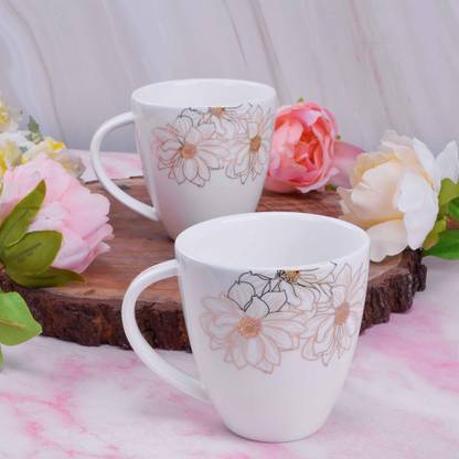 Deco Pride Pack of 6 Ceramic Bone Ash Free Elegant Design Coffee Mug Set 200 ml
