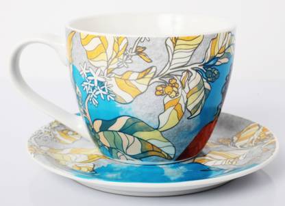 Cafe Coffee Day Pack of 1 Porcelain Coffee Times Cup & Saucer Set (360 ml)