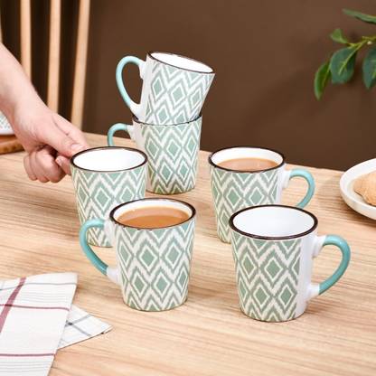 Nestasia Pack of 6 Ceramic Kaleido Ceramic Tea Cup Set Of 6 Pink 250ml