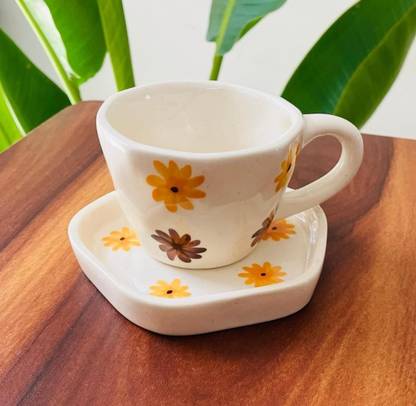 The Earthy Sore Pack of 2 Ceramic Handmade Ceramic Mugs Gift to Best Friend Coffee,Green Cold Coffee Mug Saucer