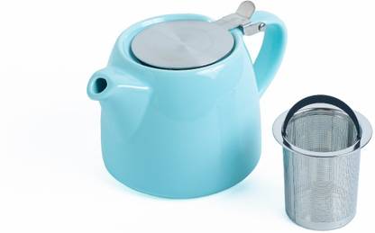 Sipologie Pack of 1 Stainless Steel, Ceramic Blue Tea Pot - High Quality Craftsmanship With Stainless Steel Infuser, 400ml