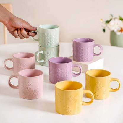 Nestasia Pack of 8 Ceramic Eclectic Mugs Set Of 8 Multicolour