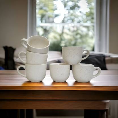 Boncel Pack of 6 Ceramic White Tea/Coffee Cup Set - 170 ML Each