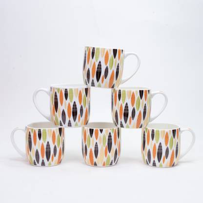 UPC Pack of 6 Bone China Festival Series Set of 6 Coffee Mugs New Modern Design Fine Bone China Ceramics Tableware, Premium Light Tea/Coffee Cups (Set of 6 Mugs in a Box)