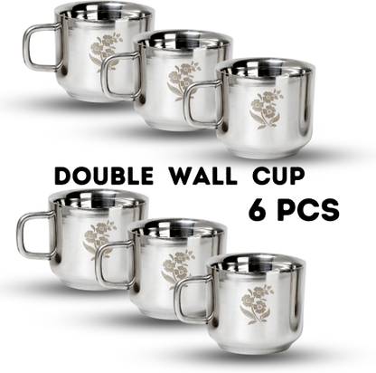 Q4S Pack of 6 Stainless Steel cups for tea coffee double wall cups insulated cup for tea hot drinks keep warm