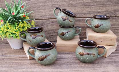 laghima jadon Pack of 6 Ceramic Coffee/Tea Cup Matka Shape Cups 120ML Beautiful & Stylist Hot & Cold