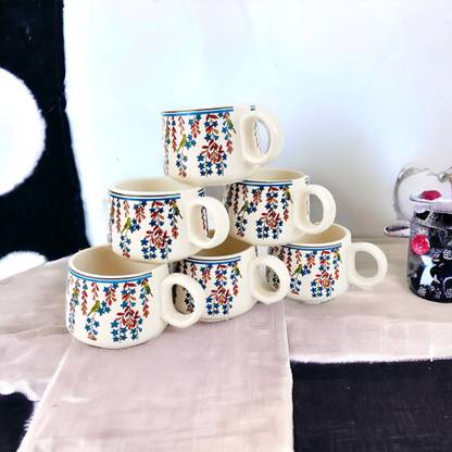 DV Decor Pack of 6 Ceramic Alive Falling Leaves Tea Cups - Chai Serving - Microwave Safe