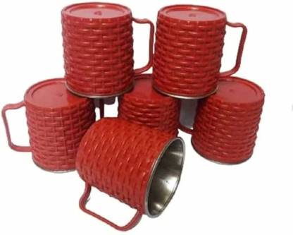 BluNeo Pack of 6 Stainless Steel, Plastic Luxury Red Matte Outer With Insulated Stainless Steel Tea /Coffees Cup set