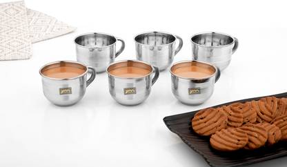 YM Stainless Pack of 6 Stainless Steel Tea & Coffee Cups 115ml