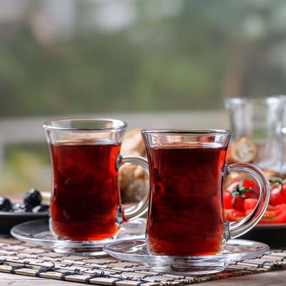 MDNSHO Pack of 12 Glass Glass Tea & Coffee , Cups and Saucer Set for Coffee, Green Tea