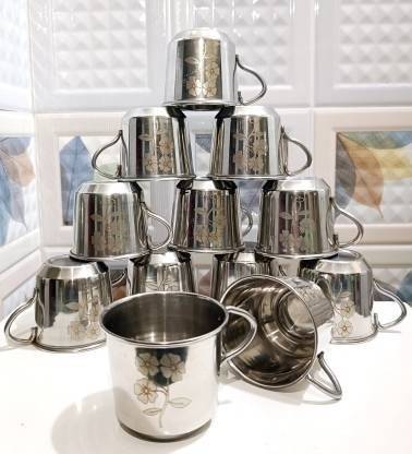 STOREeASY Pack of 12 Stainless Steel Tea Cup Set | Steel Cups | Coffee Cups| Chai ka Cup | Coffee Mug