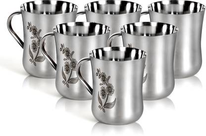 Q4S Pack of 6 Stainless Steel Floral Design Print Coffee and Tea