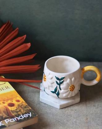 Revaroots Pack of 1 Ceramic Handcrafted premium Ceramic sunflower cup for tea and coffee |250ml (Pack of 1)