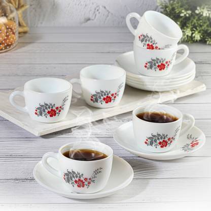 cello Opalware Scarlet Bliss Queen Cup and Saucer Set
