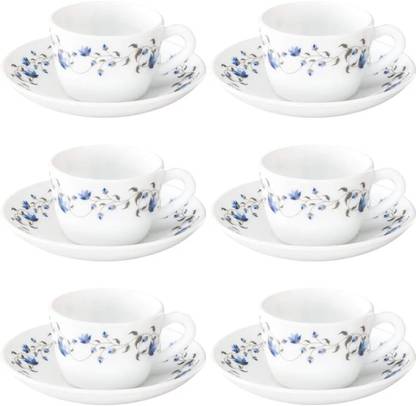 BOROSIL Pack of 12 Opalware Present Helena 6 pcs cup saucer Set {Cup 140ml (6 pcs) }