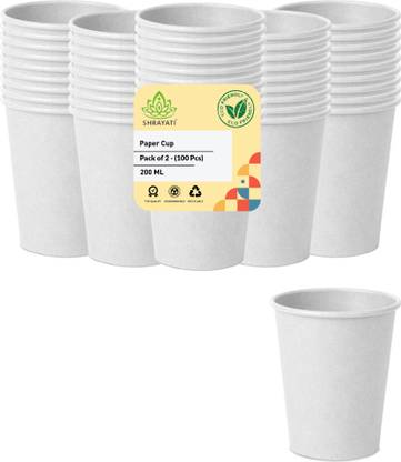 Shrayati Paper Cups, 200 ml, Pack of 2, ( 100 Pcs ) Disposable Glasses,