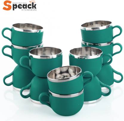 SPEACK Pack of 12 Plastic, Steel Premium Quality Chai, Tea & Coffee Cup Set - Elegant & Durable for Daily Use