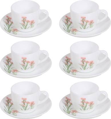 LAOPALA Pack of 12 Opalware Pink Florest 150 ml Cup Saucer Set