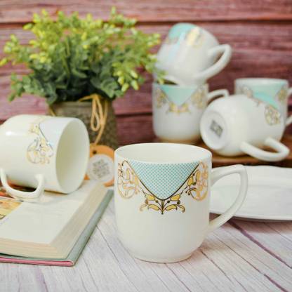 Deco Pride Pack of 6 Ceramic Elegant Design Coffee Mug Set 280 ml