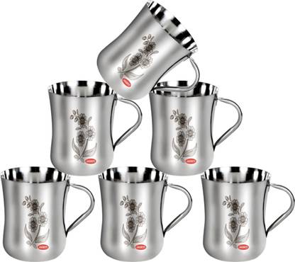 JAGRITI Pack of 6 Stainless Steel Stainless Steel Tea/Coffe Cup Set of 6 (Lazer Flower Print 150 Ml Cup Set)