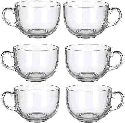 V Bright Pack of 6 Glass Oval Shape Round Classic Glass Cup Set for Tea, Coffee, Beer, Hot/Cold Drinks