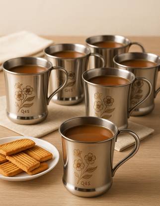 Q4S Pack of 6 Stainless Steel Tea Cup Rust-Free Steel Coffee Cups for Daily Beverage Use