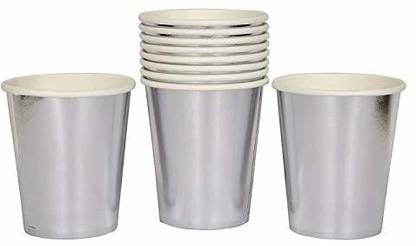 lalantopparties Pack of 10 Paper Silver Paper Cups, Disposable Cups, Foil Drinking Cups For Cold Beverages