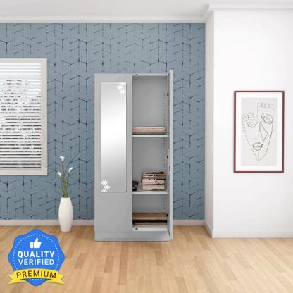 Godrej Interio Slimline 2 Door with 2 shelves with Star Design Mirror Metal Almirah