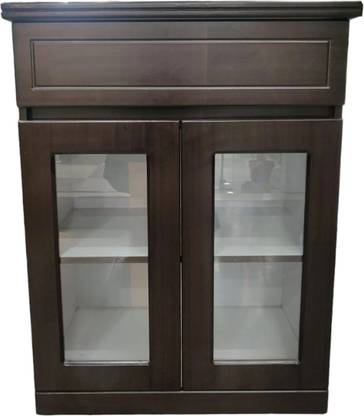 ETWARI Dark Walnut Cabinet with drawer & mdf glass mixed shutter Engineered Wood Almirah