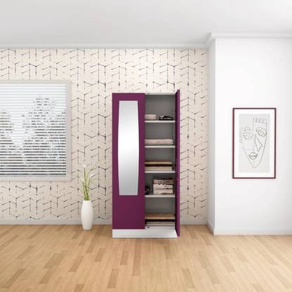Godrej Interio Slimline 2 Door with 4 shelves and Mirror Metal Almirah