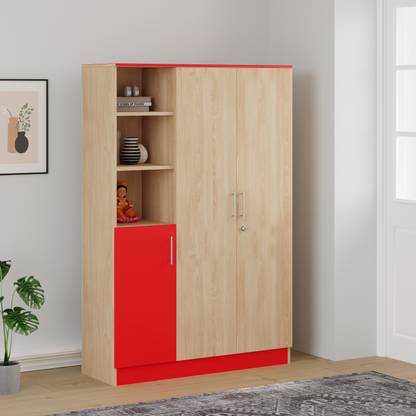 CuteKitchen CK BW 977 Red Krishna Bheem 3 door Engineered Wood Cupboard