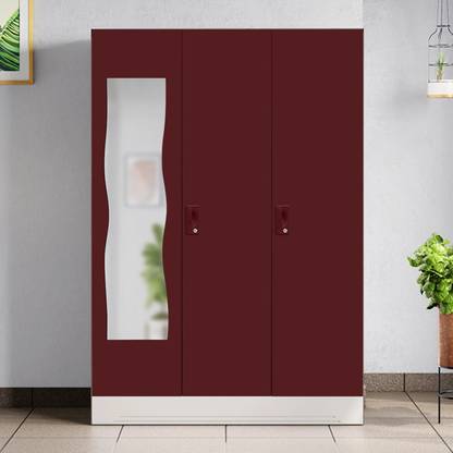Godrej Interio Slimline 3 Door with Locker, Drawer and Curvilinear Mirror Metal Almirah