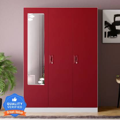 Godrej Interio Slimline 3 Door with Locker, Drawer and Star Design Mirror Metal Almirah