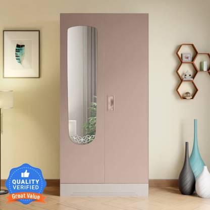 Godrej Interio Slimline 2 Door Alpine White with Locker and Leaf Design Mirror Metal Almirah