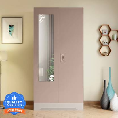 Godrej Interio Slimline 2 Door Alpine White with Locker and Star Design Mirror Metal Almirah