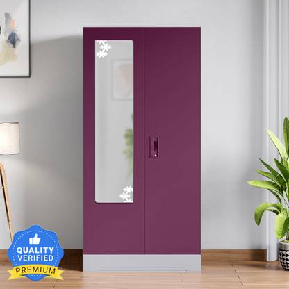 Godrej Interio Slimline 2 Door with 4 Shelves and Star Design Mirror Metal Almirah