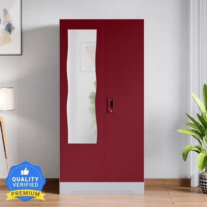 Godrej Interio Slimline 2 Door with Locker and Drawer and Curvilinear Mirror Metal Almirah
