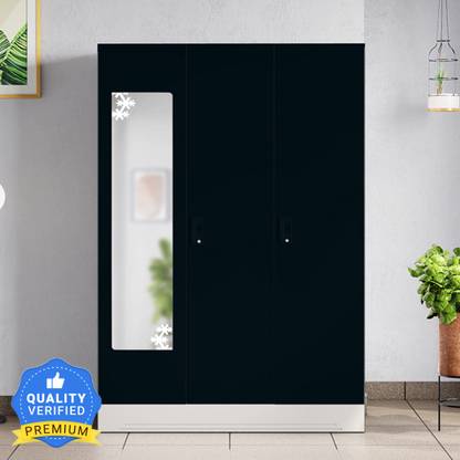 Godrej Interio Slimline 3 Door with Locker, Drawer and Star Design Mirror Metal Almirah