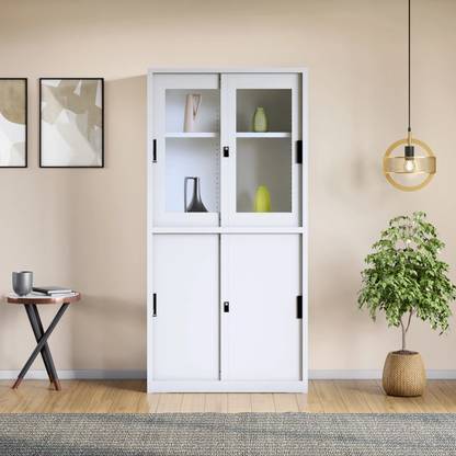 Godrej Interio StorEase 4-Door Display Unit With Glass & Steel Sliding Doors (Traffic White) Metal Almirah