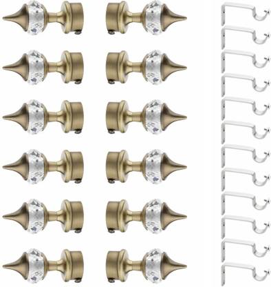 GLOXY Gold Curtain Knobs, Curtain Hooks, Rod Rail Bracket Metal