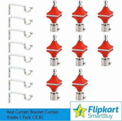 Flipkart SmartBuy Red, Silver Rod Rail Bracket, Curtain Hooks, Curtain Knobs Metal