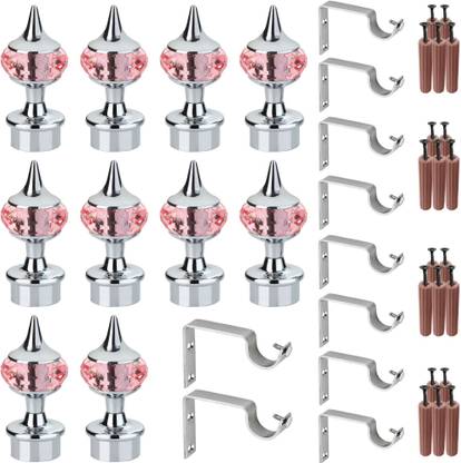 GRIVAN Pink, Silver Rod Rail Bracket, Curtain Knobs, Curtain Hooks Metal