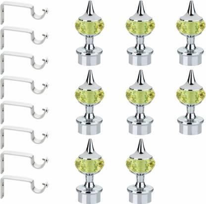 GLOXY Light Green, Silver Rod Rail Bracket, Curtain Knobs, Curtain Hooks, Curtain Rods Metal