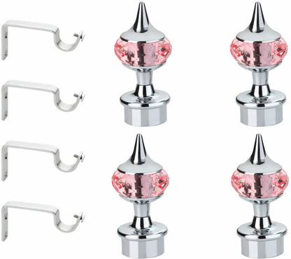 GLOXY Pink, Silver Rod Rail Bracket, Curtain Knobs, Curtain Hooks, Curtain Rods Metal