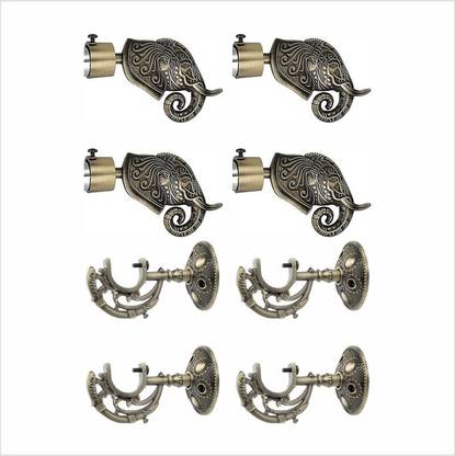 GLOXY Gold Rod Rail Bracket, Curtain Knobs, Curtain Hooks, Curtain Rods Metal